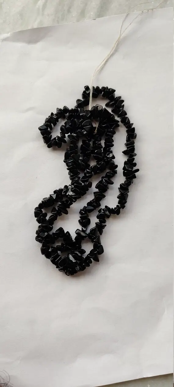 35"  Black Obsidian Chip Beads, Uncut Chip Bead, 3-7mm, Polished Beads, Smooth  Black Obsidian Chip Bead, Wholesale Price, Jewelery Supplies