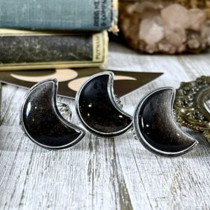 Shop Obsidian Rings! Crescent Moon Silver Sheen Obsidian Crystal Ring in Sterling Silver- Designed by FOXLARK Collection Size 5 6 7 8 9 10 11 | Natural genuine Obsidian rings, simple unique handcrafted gemstone rings. #rings #jewelry #shopping #gift #handmade #fashion #style #affiliate #ad