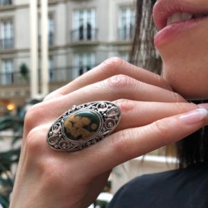 Shop Ocean Jasper Rings! Antique Ring, Ocean Jasper Ring, Statement Ring, Natural Jasper Ring, Large Stone Ring, Vintage Ring, Large Green Ring, Solid Silver Ring | Natural genuine Ocean Jasper rings, simple unique handcrafted gemstone rings. #rings #jewelry #shopping #gift #handmade #fashion #style #affiliate #ad