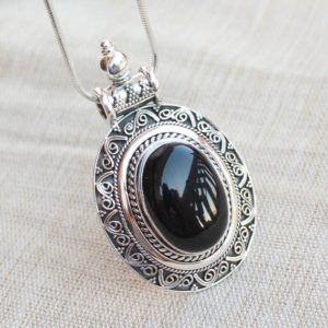 Shop Onyx Pendants! Black onyx pendant, sterling silver necklace, gift for her, statement jewelry, anniversary gift ideas, wedding jewelry, boho necklaces | Natural genuine Onyx pendants. Buy handcrafted artisan wedding jewelry.  Unique handmade bridal jewelry gift ideas. #jewelry #beadedpendants #gift #crystaljewelry #shopping #handmadejewelry #wedding #bridal #pendants #affiliate #ad