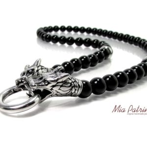 Black Onyx Mens Handamade Necklace with Wolf Heads, Natural Gemstone and 316L Stainless Steel Mens Necklace for (on/off) Pendant + Gift Box | Natural genuine Onyx pendants. Buy handcrafted artisan men's jewelry, gifts for men.  Unique handmade mens fashion accessories. #jewelry #beadedpendants #beadedjewelry #shopping #gift #handmadejewelry #pendants #affiliate #ad