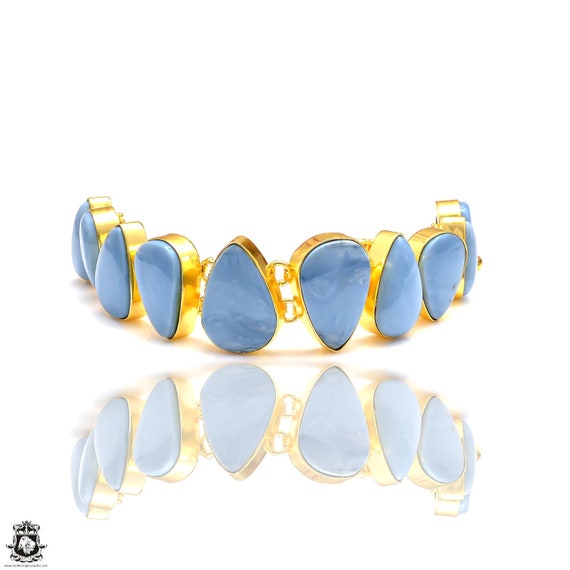Oregon Owyhee Blue Opal Gold  Healing Crystal Bracelet • Birthstone Bracelet Gb145