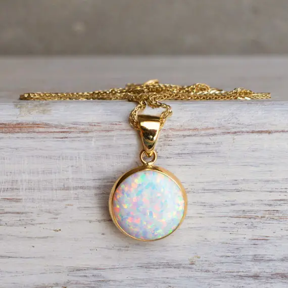 White Opal Necklace, 14k Gold Necklace, Opal Charm, Dainty Necklace, Gemstone Necklace, Bridal Jewelry, Wedding Jewelry, October Brithstone
