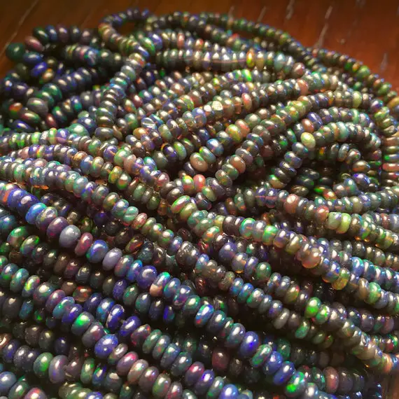 3mm To 3.5mm Black Opal Smooth Rondelle Beads, Ethiopian Opal Black Beads, 16 Inch Strand, Gds696