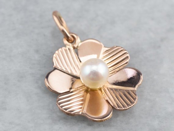 Pearl Four Leaf Clover Gold Charm, Rose Gold Charm, Lucky Charm, Good Luck Charm, Clover Pendant, Irish Jewelry, 1vrjncft