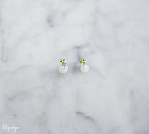 3mm Peridot Studs.  Light Green Gemstone Earrings. Tiny Gem Stud. Gold Or Silver