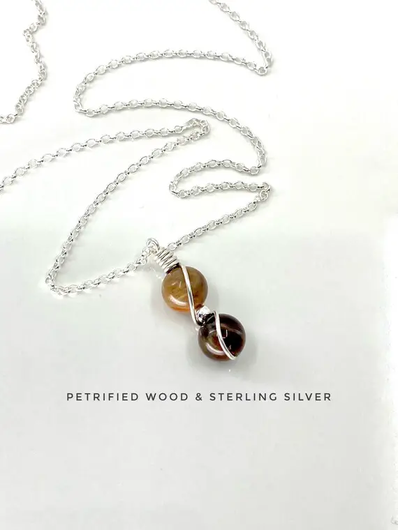 Petrified Wood, Tiny Wood Pendant, Crystal Necklace, 925 Sterling Silver, Nature Gift