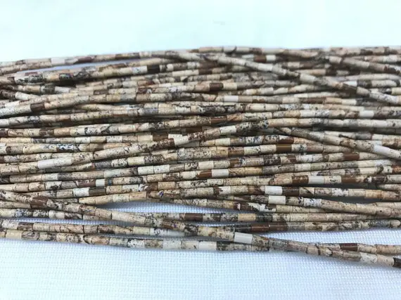 Natural Picture Jasper 2x4mm Column Brown Landscape Gemstone Loose Tube Beads 15 Inch Jewelry Supply Bracelet Necklace Material Support