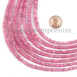 Shop Pink Sapphire Beads! 4-6mm Pink Sapphire Beads, Pink Sapphire Faceted Rondelle Beads, Sapphire Rondelle Beads, Faceted Sapphire Beads, Pink Sapphire Gemstone | Natural genuine faceted Pink Sapphire beads for beading and jewelry making.  #jewelry #beads #beadedjewelry #diyjewelry #jewelrymaking #beadstore #beading #affiliate #ad