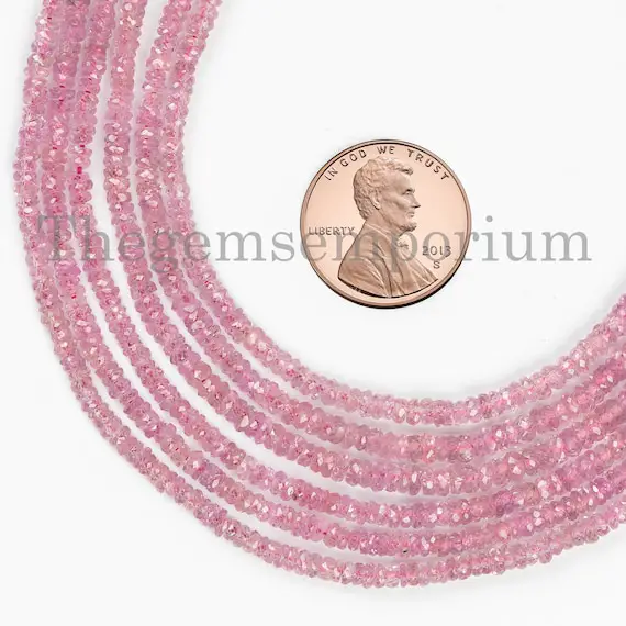 Pink Sapphire Faceted Rondelle Beads, 2.5-4mm Natural Sapphire Beads, Sapphire Faceted Beads,  Pink Sapphire Rondelle Beads