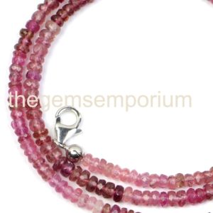 Shop Pink Tourmaline Necklaces! Pink Tourmaline Faceted Rondelle Necklace, 3-4MM Tourmaline Rondelle beads, Tourmaline Faceted beads, tourmaline necklace,Tourmaline beads | Natural genuine Pink Tourmaline necklaces. Buy crystal jewelry, handmade handcrafted artisan jewelry for women.  Unique handmade gift ideas. #jewelry #beadednecklaces #beadedjewelry #gift #shopping #handmadejewelry #fashion #style #product #necklaces #affiliate #ad