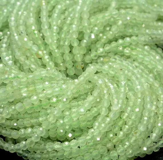 2mm Prehnite Gemstone Light Green Micro Faceted Round Grade Aaa Beads 15.5inch Wholesale (80010131-a196)