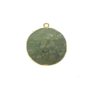 Shop Prehnite Faceted Beads! Medium Gold Electroplated Prehnite Faceted Round/Coin Shaped Pendant – Measures 22-35mm approx. – Sold Individually, Random | Natural genuine faceted Prehnite beads for beading and jewelry making.  #jewelry #beads #beadedjewelry #diyjewelry #jewelrymaking #beadstore #beading #affiliate #ad