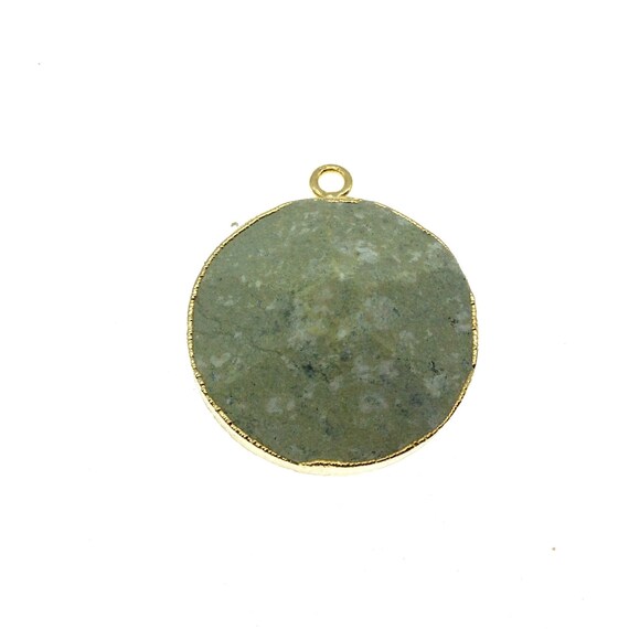 Medium Gold Electroplated Prehnite Faceted Round/coin Shaped Pendant - Measures 22-35mm Approx. - Sold Individually, Random