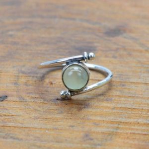 Shop Prehnite Rings! Green Prehnite  925 Sterling Silver Gemstone Designer Ring ~ Round Shape ~ Handmade Jewelry ~ Gift For Anniversary ~ Ring Size ~ 5.5 /UK ~ K | Natural genuine Prehnite rings, simple unique handcrafted gemstone rings. #rings #jewelry #shopping #gift #handmade #fashion #style #affiliate #ad