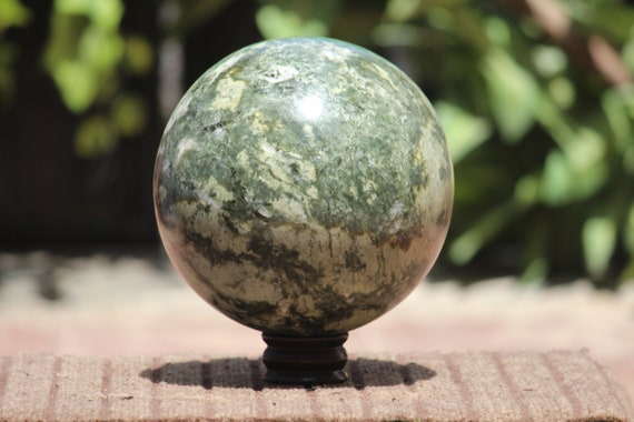 Large 190mm Natural Green Prehnite | Healing Chakra Stone | Aura Reiki Meditation | Sphere Ball