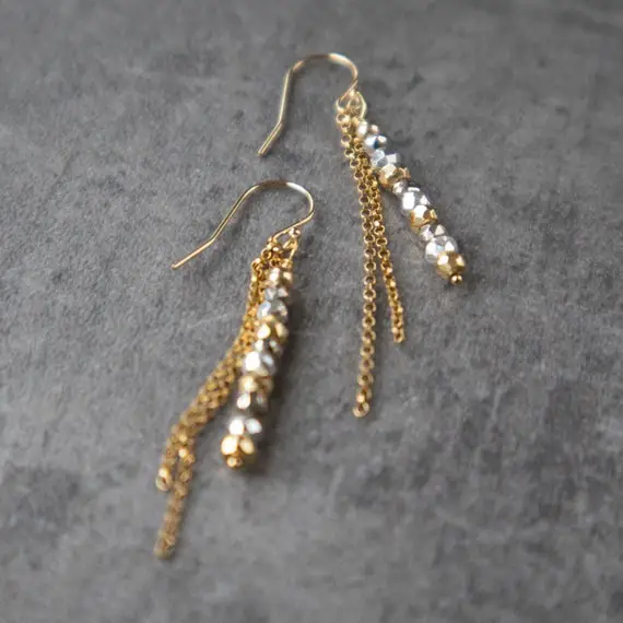 Pyrite Earrings In Gold Filled&sterling Silver, Handmade Earrings, Gemstone Dangle Earrings For Women, Crystal Drop Earrings, Pyrite Jewelry
