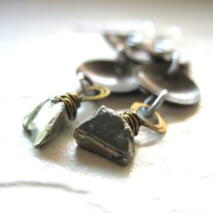 Shop Pyrite Earrings! Pyrite Earrings, Pyrite Stone Brass Dome Earrings, Pyrite Jewelry, Metalwork earrings, Stone Earrings, Dangle Earrings, Pyrite, Made in USA | Natural genuine Pyrite earrings. Buy crystal jewelry, handmade handcrafted artisan jewelry for women.  Unique handmade gift ideas. #jewelry #beadedearrings #beadedjewelry #gift #shopping #handmadejewelry #fashion #style #product #earrings #affiliate #ad