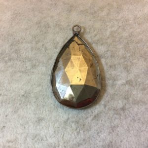 Shop Pyrite Faceted Beads! Pyrite Bezel | Gunmetal Finish Faceted Pear Teardrop Shaped Pendant Component – Measuring 28mm x 45mm – Natural Semi precious Gemstone | Natural genuine faceted Pyrite beads for beading and jewelry making.  #jewelry #beads #beadedjewelry #diyjewelry #jewelrymaking #beadstore #beading #affiliate #ad