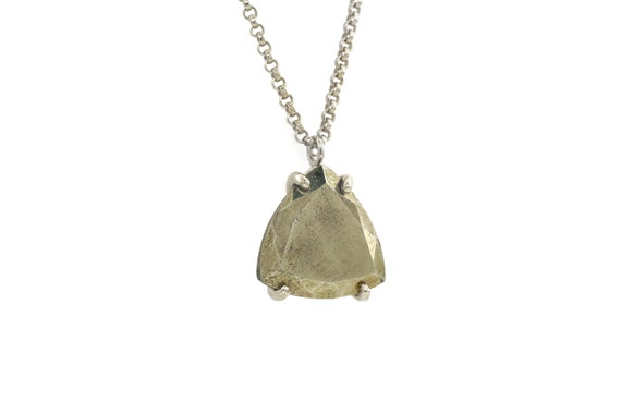 Big Triangle Pendant Necklace · Pyrite Necklace · Silver Gemstone Necklace · Raw Stone Pendant · Trillion Necklace For Women