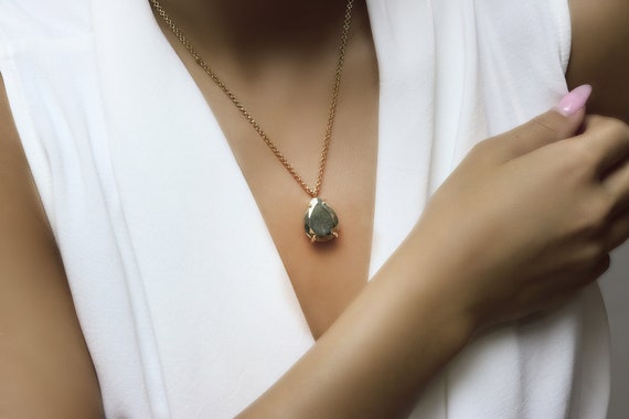 Raw Pyrite Necklace · Pear Shape Necklace · Gray Gemstone Necklace · Unique Stone Pendant For Women