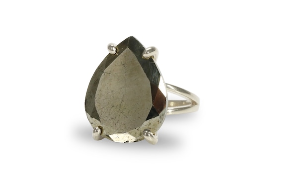 Pear Gemstone Ring · Sterling Pear Ring · Pyrite Ring · Teardrop Ring · Silver Statement Ring · Iron Pyrite Ring