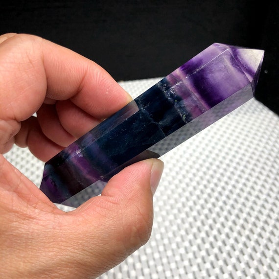 Natural Rainbow Fluorite Double Terminated Crystal Points,stunning Rare Hand Made Blue/purple Fluorite Vogel Wand/reiki Heal Meditation Gift