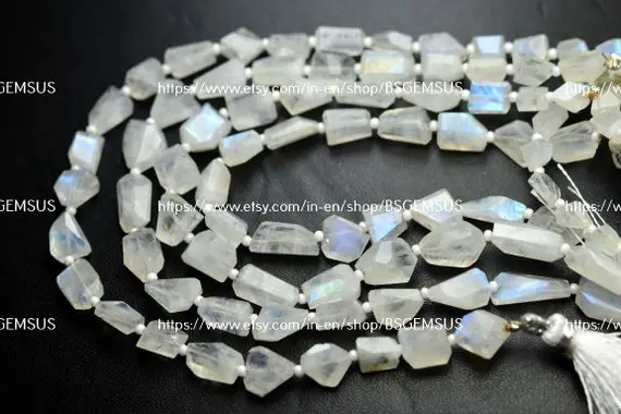 10 Inch Strand, Natural Rainbow Moonstone Faceted Fancy Nuggets  Shape Size 7-10mm