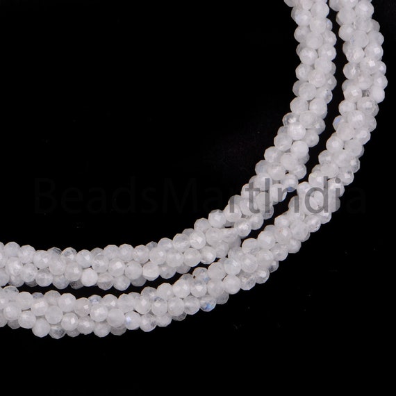 Rainbow Moonstone Faceted Rondelle Shape Beads Necklace With Silver Lock, Moonstone Machine Cut Faceted Necklace, Moonstone Silver Necklace