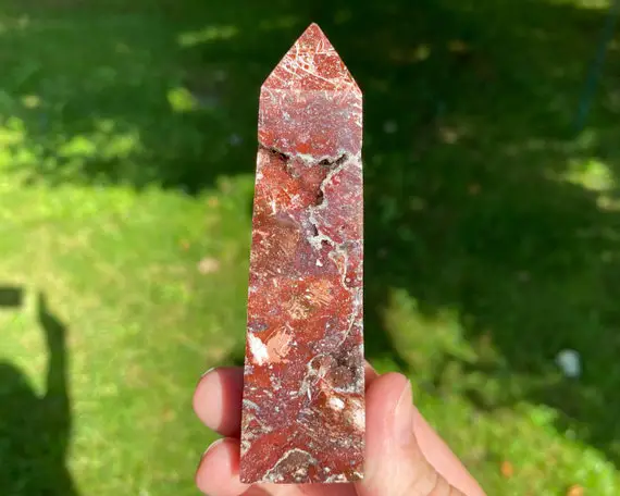 3.7" Red Jasper Tower With Druzy Quartz Pockets, Polished Point, Self Standing Polished, Gift For Her, Gift For Friend #5