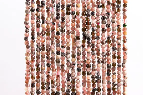 Genuine Natural Argentina Rhodochrosite Gemstone Beads 2mm Pink Faceted Cube Loose Beads (117564)