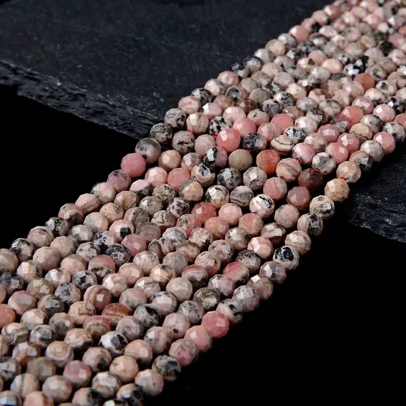 5mm Argentina Rhodochrosite Gemstone Grade A Micro Faceted Round Beads 15 Inch Full Strand (80009280-p25)