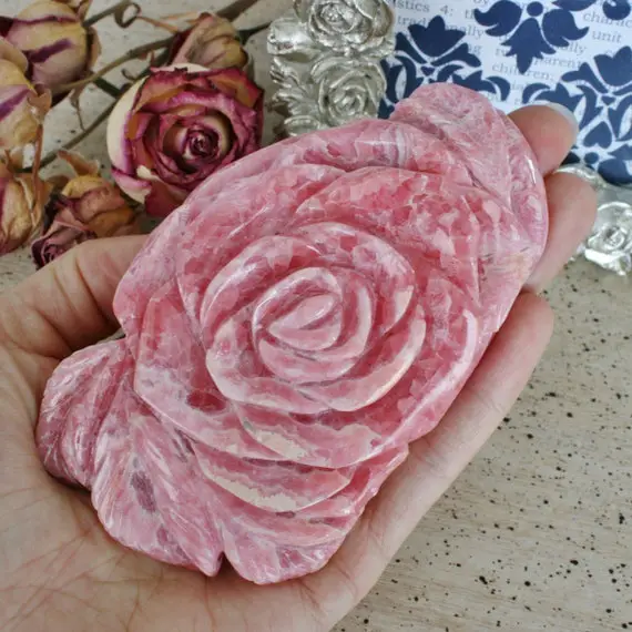 Rhodochrosite Rose Carving, Hands Carved Flower From Capilitas, Argentina