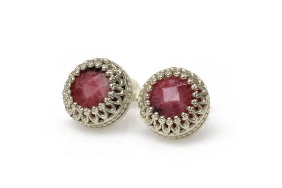 Silver Gemstone Earrings · Rhodonite Gemstone Earrings · Stud Earrings In Silver · Semiprecious Earrings · Dainty Stud Earrings