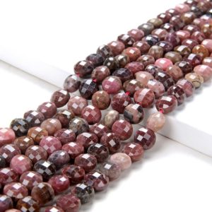 Shop Rhodonite Faceted Beads! 6MM Dark Red Rhodonite Gemstone Grade AAA Micro Faceted Coin Flat Disc Loose Beads (D113) | Natural genuine faceted Rhodonite beads for beading and jewelry making.  #jewelry #beads #beadedjewelry #diyjewelry #jewelrymaking #beadstore #beading #affiliate #ad