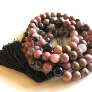 Shop Rhodonite Necklaces! Rhodonite Mala Beads Necklace 108 Prayer Beads Gemstone Fertility Mala Bead Heart Chakra Healing Mala Anniversary Gift for her him Japa Mala | Natural genuine Rhodonite necklaces. Buy crystal jewelry, handmade handcrafted artisan jewelry for women.  Unique handmade gift ideas. #jewelry #beadednecklaces #beadedjewelry #gift #shopping #handmadejewelry #fashion #style #product #necklaces #affiliate #ad