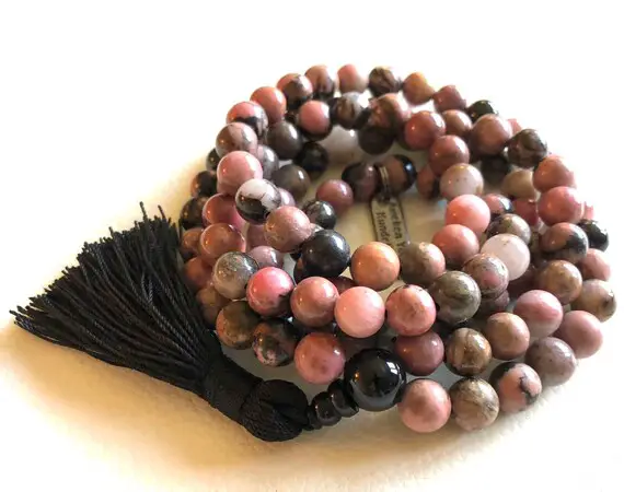 Rhodonite Mala Beads Necklace 108 Prayer Beads Gemstone Fertility Mala Bead Heart Chakra Healing Mala Anniversary Gift For Her Him Japa Mala