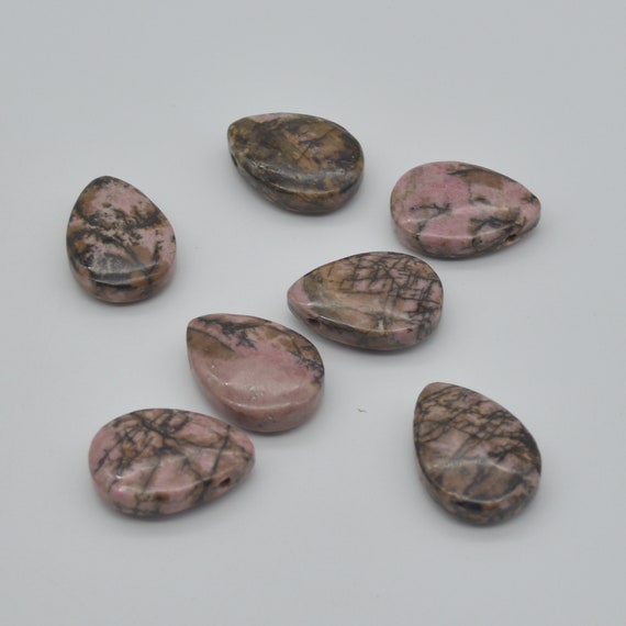 Natural Rhodonite Teardrop   Semi-precious Gemstone Pendant -  3.5cm X 2.5cm - 1  Count