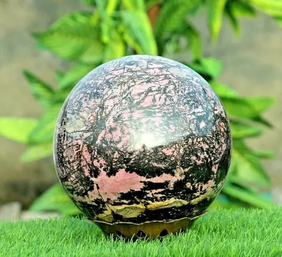 Aaa+ Extra Large 240mm Pink Rhodonite Stone Sphere Aura Metaphysical Healing Power Big Beautiful Reiki, Altar, Feng Shui Display Sphere Ball