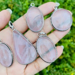 Shop Rose Quartz Cabochons! Rose Quartz Necklace Pendant, One Silver Rose Quartz Necklace, Rose Quartz Stone Silver Frame, Oval Tear Drop Cabochon | Natural genuine stones & crystals in various shapes & sizes. Buy raw cut, tumbled, or polished gemstones for making jewelry or crystal healing energy vibration raising reiki stones. #crystals #gemstones #crystalhealing #crystalsandgemstones #energyhealing #affiliate #ad