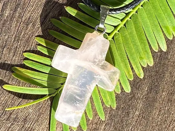 Self-love, Rose Quartz Carved Cross Healing Stone Necklace With Positive Healing Energy!