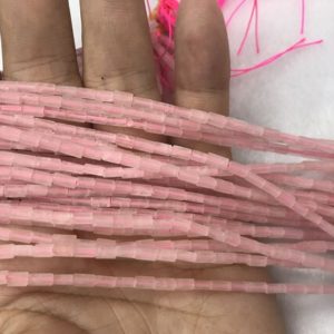 Shop Rose Quartz Bead Shapes! Natural Rose Quartz 2x4mm Cuboid Genuine Crystal Loose Tube Beads 15 inch Jewelry Supply Bracelet Necklace Material Support Wholesale | Natural genuine other-shape Rose Quartz beads for beading and jewelry making.  #jewelry #beads #beadedjewelry #diyjewelry #jewelrymaking #beadstore #beading #affiliate #ad