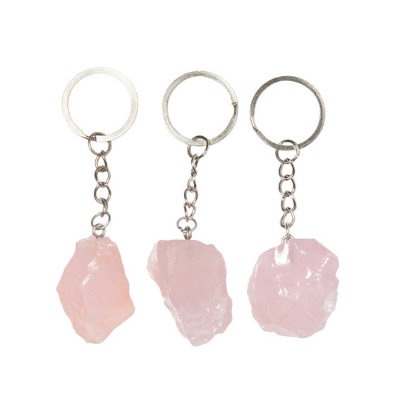 Raw Rose Quartz Crystal Keychain - Rose Quartz Stone Keychain - Raw Quartz Keychain - Rose Quartz Keyring - Raw Pink Crystal Keychain