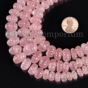 Shop Rose Quartz Rondelle Beads! Rose Quartz Carving Rondelle Beads, 8-14MM Rose Quartz Carving Beads, Melon Shape Beads, Rose Quartz Rondelle Beads, Quartz Pumpkin Bead | Natural genuine rondelle Rose Quartz beads for beading and jewelry making.  #jewelry #beads #beadedjewelry #diyjewelry #jewelrymaking #beadstore #beading #affiliate #ad