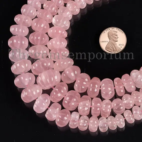 Rose Quartz Carving Rondelle Beads, 8-14mm Rose Quartz Carving Beads, Melon Shape Beads, Rose Quartz Rondelle Beads, Quartz Pumpkin Bead