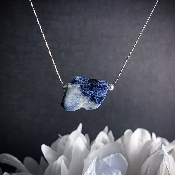 Rough Sodalite Raw Blue Necklace Throat Chakra Mindfulness Gift