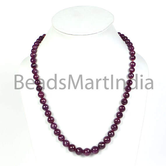 Ruby Dyed Faceted Round Shape Beads Necklace, Ruby Round Shape Necklace, Ruby Faceted Beads Necklace, Ruby Natural Round(8-13mm) Beads