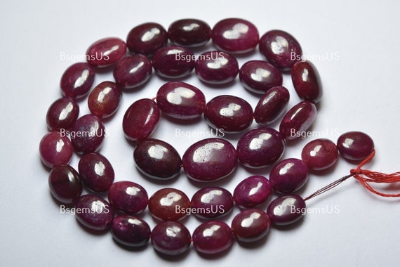 16 Inch Strand,natural Dyed Ruby Smooth Oval Beads.size 8-12mm