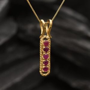 Gold Ruby Pendant, Natural Ruby, Vintage Necklace, Drop Pendant, July Birthstone, Layering Necklace, Line Pendant, Vertical Pendant, Vermeil | Natural genuine Array jewelry. Buy crystal jewelry, handmade handcrafted artisan jewelry for women.  Unique handmade gift ideas. #jewelry #beadedjewelry #beadedjewelry #gift #shopping #handmadejewelry #fashion #style #product #jewelry #affiliate #ad