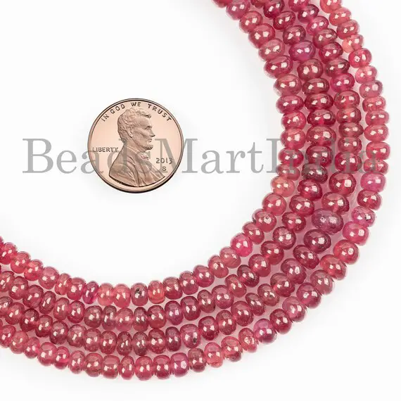 3-5.5 Mm Ruby Beads, Natural Ruby Smooth Beads, Ruby Rondelle Beads, Ruby Plain Rondelle Beads, Ruby Gemstone Beads, Ruby Plain Gemstone